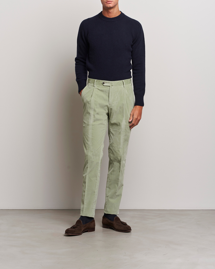 Heren | Broeken | PT01 | Slim Fit Pleated Corduroy Trousers Mint