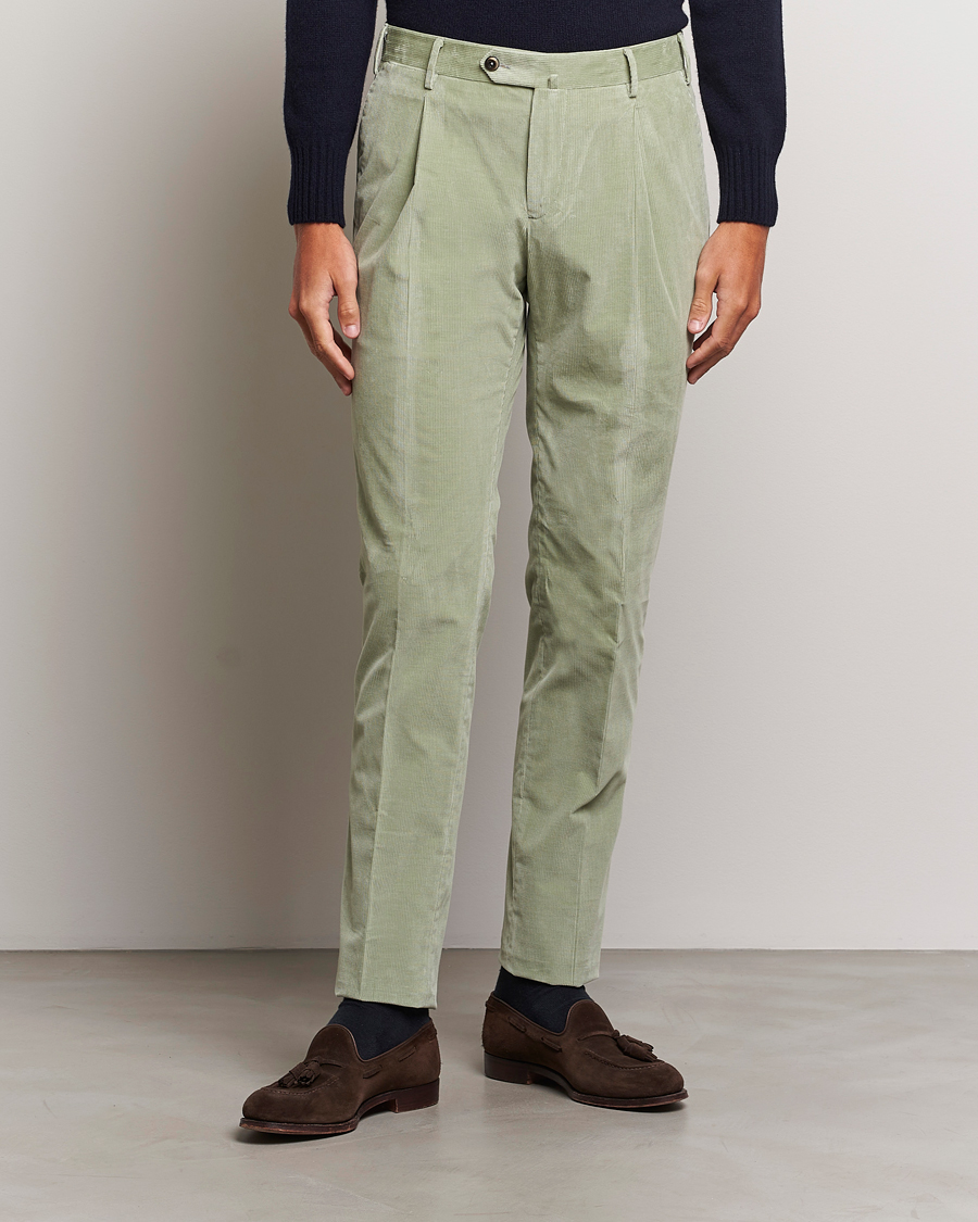 Heren | PT01 | PT01 | Slim Fit Pleated Corduroy Trousers Mint