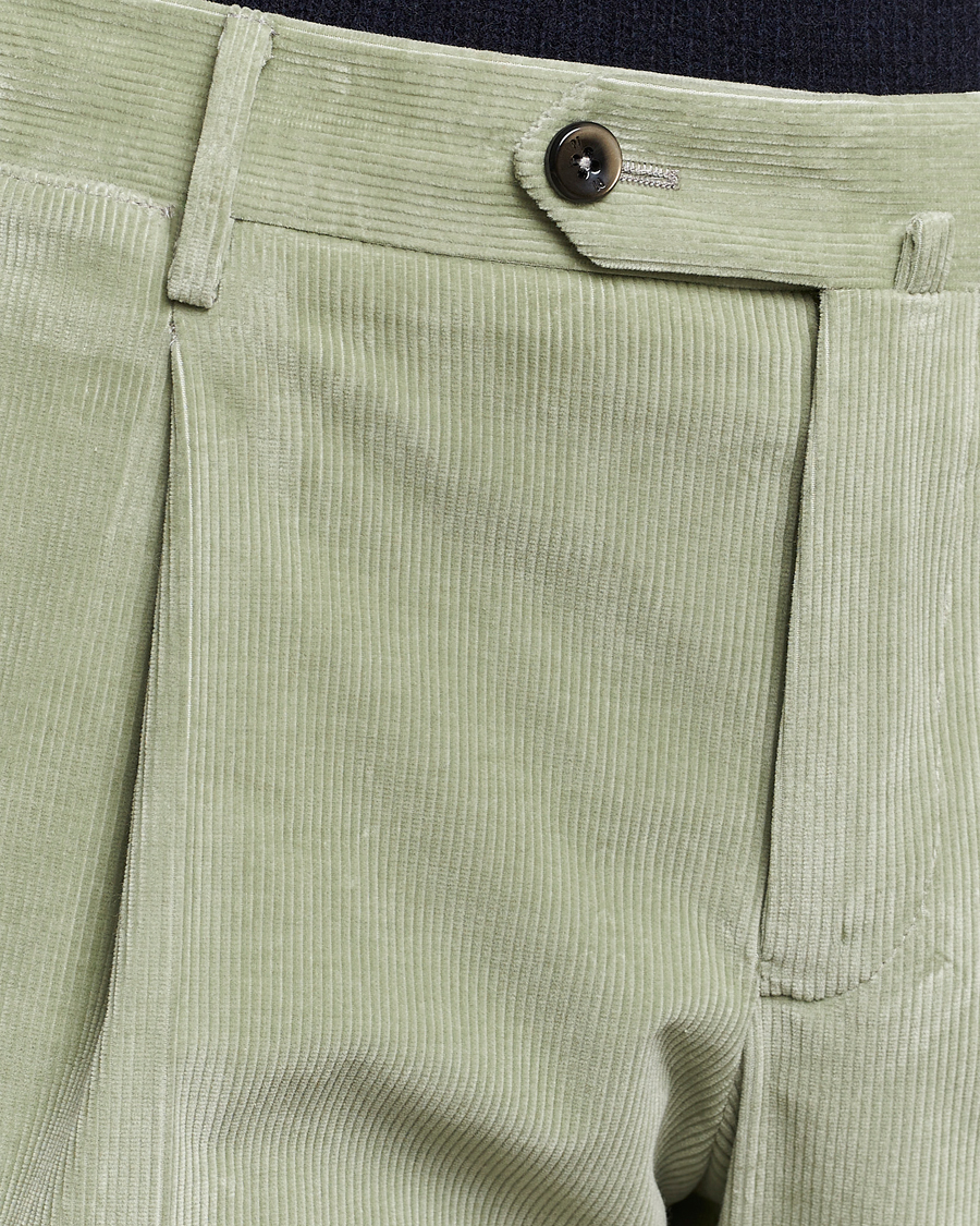 Heren | Broeken | PT01 | Slim Fit Pleated Corduroy Trousers Mint