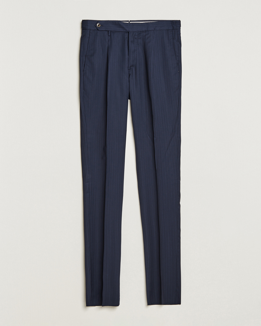 Heren | PT01 | PT01 | Slim Fit Pleated Wool Trousers Navy Pin