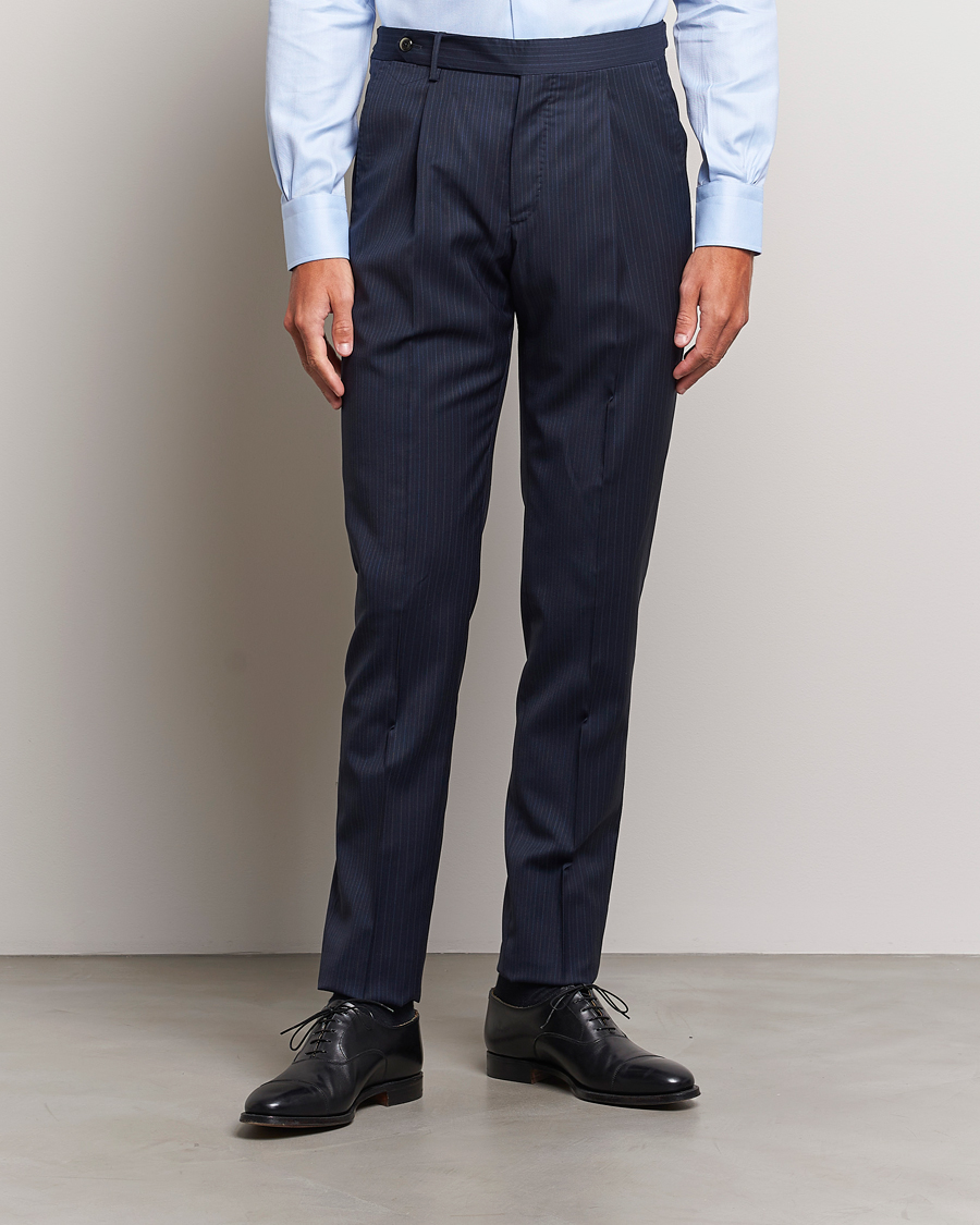 Heren | PT01 | PT01 | Slim Fit Pleated Wool Trousers Navy Pin