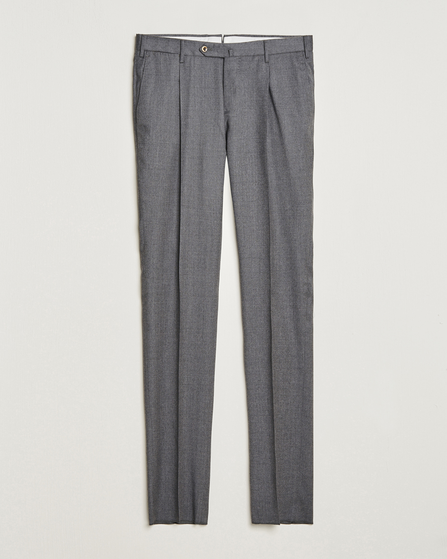 Heren | PT01 | PT01 | Slim Fit Pleated Flannel Trousers Grey Melange