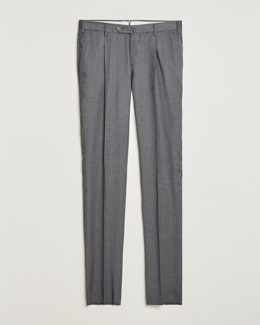 Heren | Broeken | PT01 | Slim Fit Pleated Flannel Trousers Grey Melange