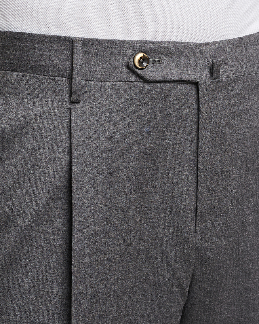 Heren | Broeken | PT01 | Slim Fit Pleated Flannel Trousers Grey Melange
