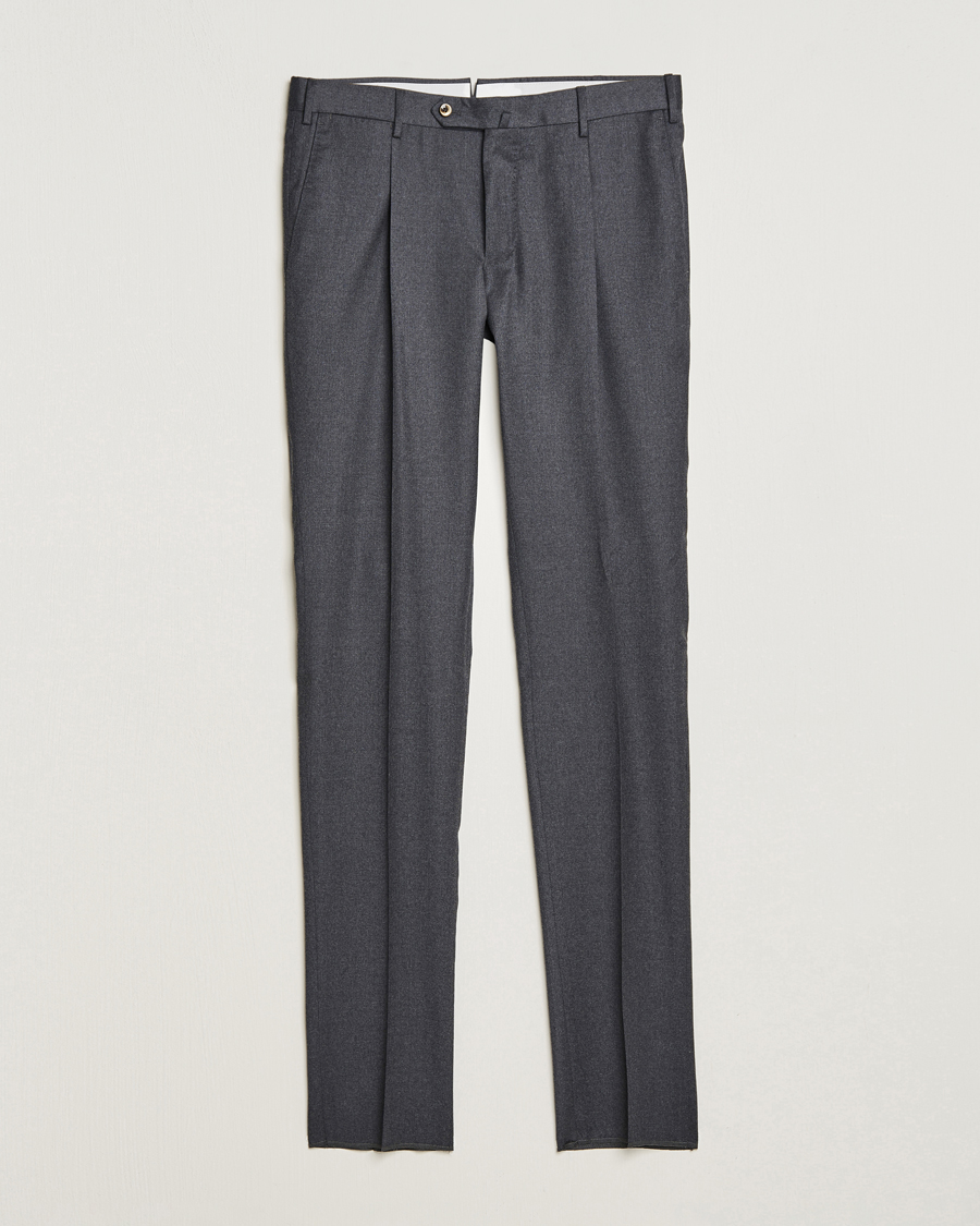 Heren | PT01 | PT01 | Slim Fit Pleated Flannel Trousers Dark Grey