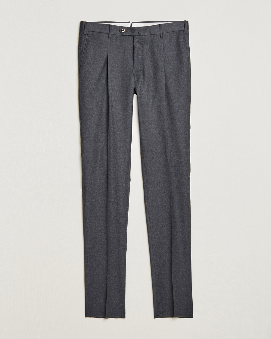Heren | Broeken | PT01 | Slim Fit Pleated Flannel Trousers Dark Grey