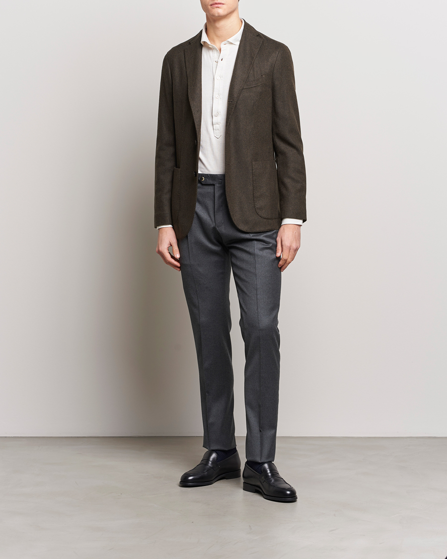Heren | Broeken | PT01 | Slim Fit Pleated Flannel Trousers Dark Grey
