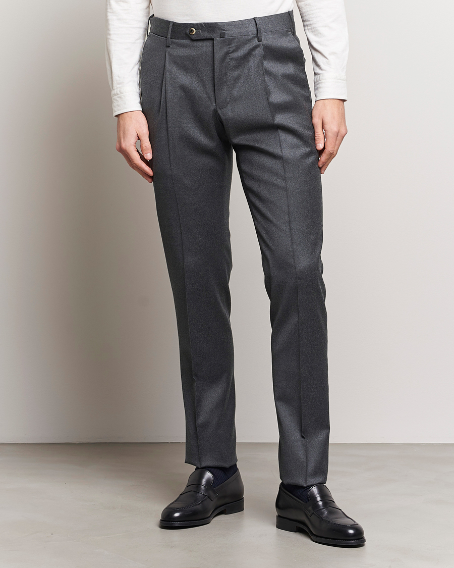 Heren | Broeken | PT01 | Slim Fit Pleated Flannel Trousers Dark Grey