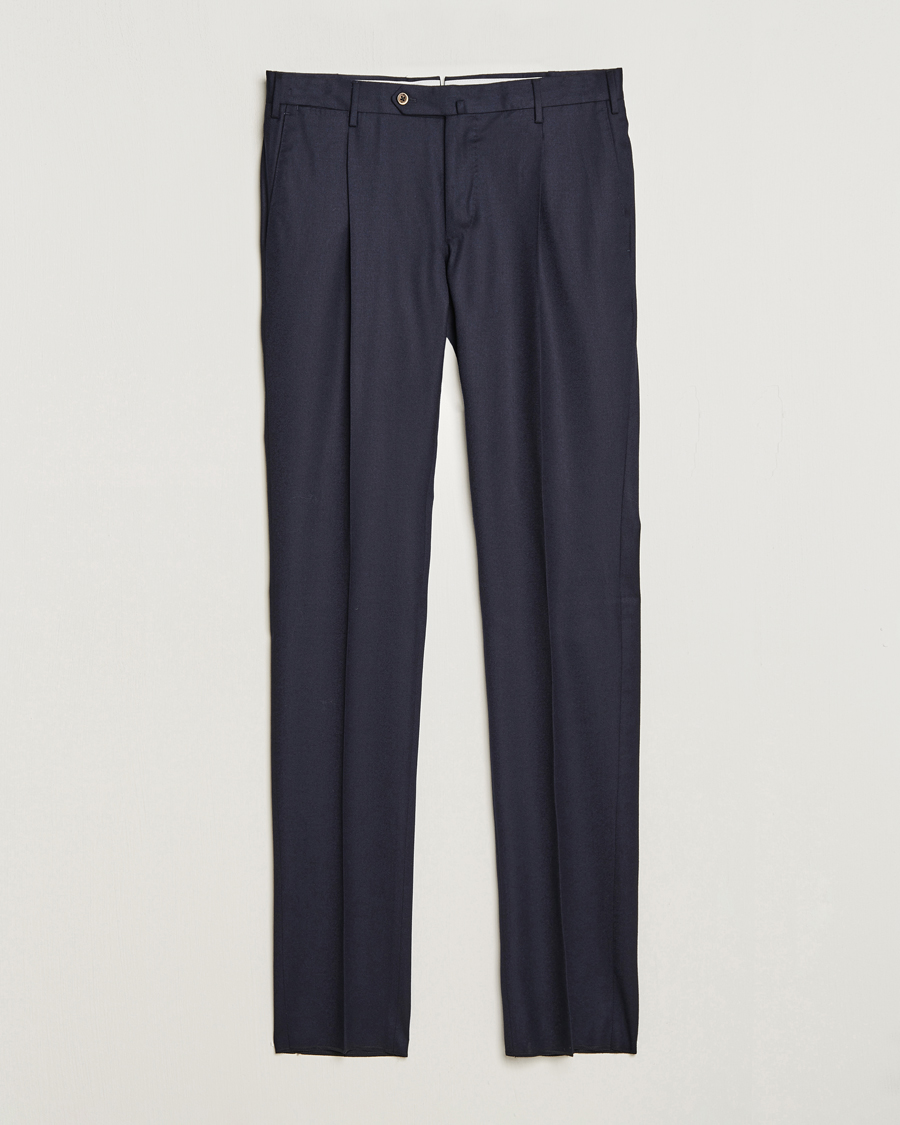 Heren | PT01 | PT01 | Slim Fit Pleated Flannel Trousers Navy
