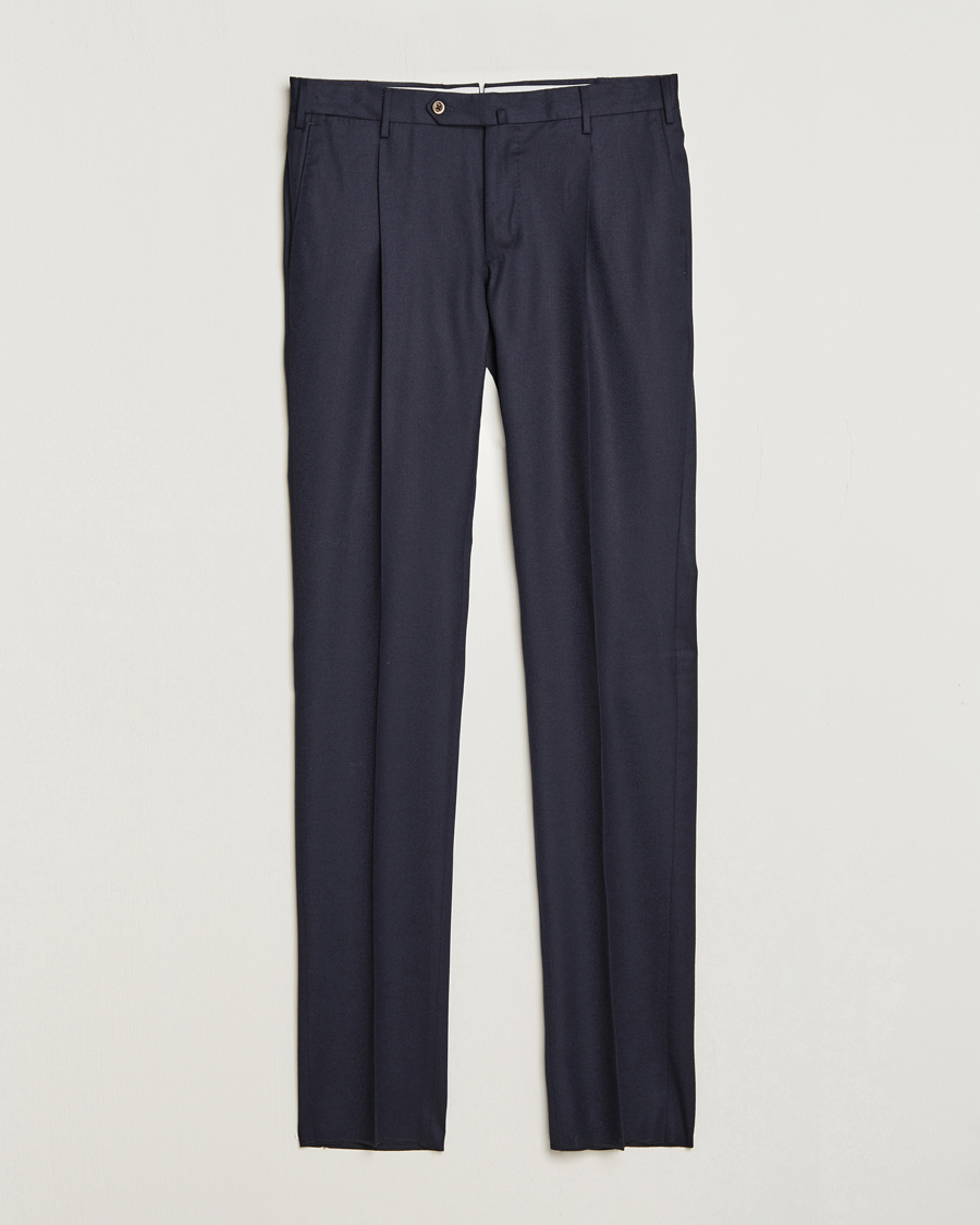 Heren | Broeken | PT01 | Slim Fit Pleated Flannel Trousers Navy