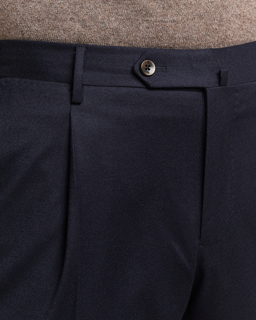 Heren | Broeken | PT01 | Slim Fit Pleated Flannel Trousers Navy