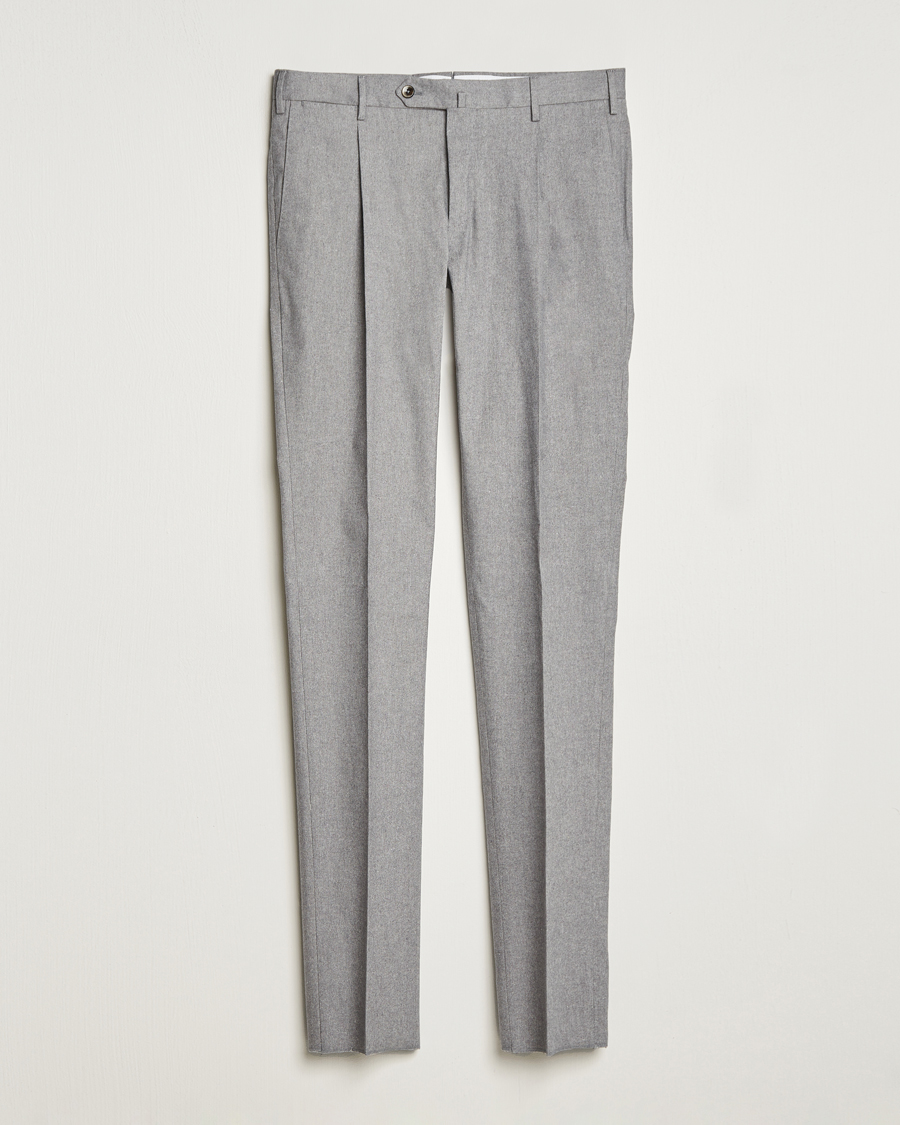 Heren | PT01 | PT01 | Slim Fit Pleated Cotton Flannel Trousers Light Grey