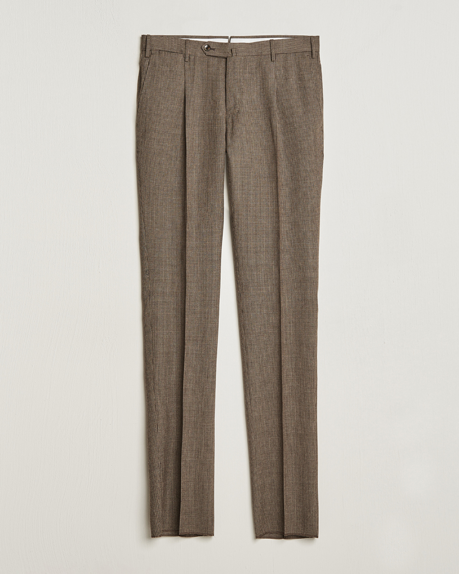 Heren | PT01 | PT01 | Slim Fit Pleated Houndstooth Trousers Light Brown