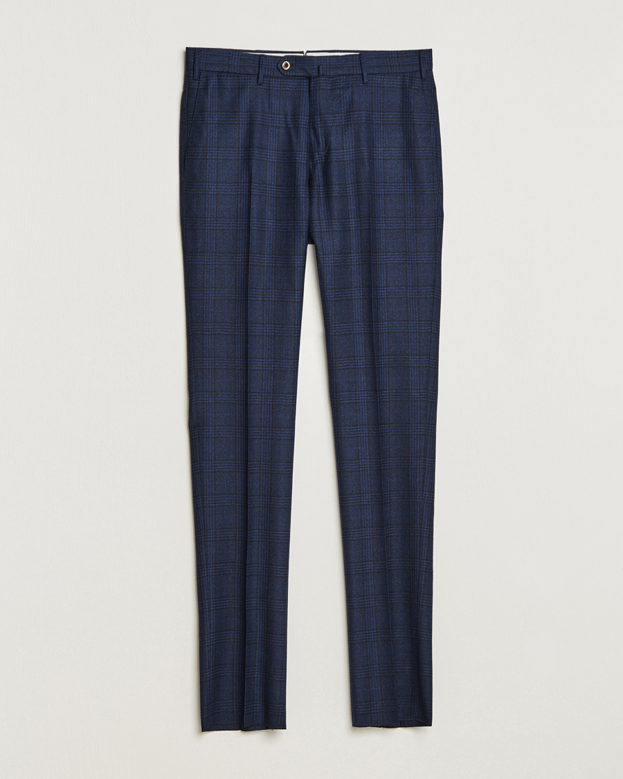 Heren | Broeken | PT01 | Slim Fit Prince Of Wales Wool Trousers Navy