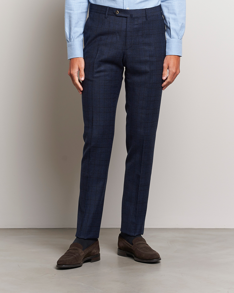 Heren | Broeken | PT01 | Slim Fit Prince Of Wales Wool Trousers Navy
