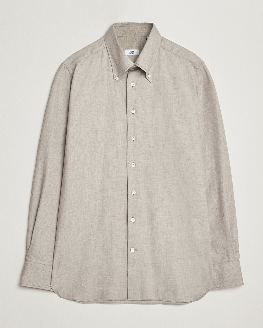 Heren | Overhemden | 100Hands | Cotton/Cashmere Button Down Flannel Shirt Taupe