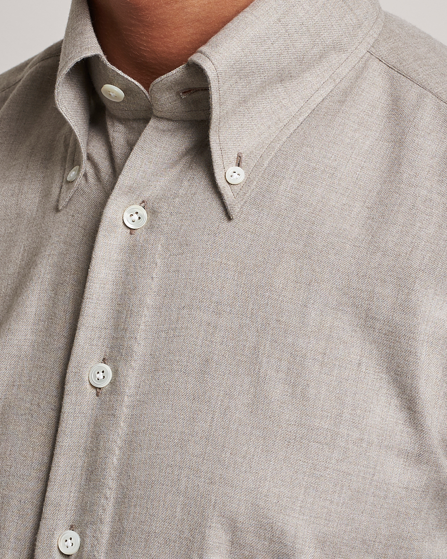 Heren | Overhemden | 100Hands | Cotton/Cashmere Button Down Flannel Shirt Taupe