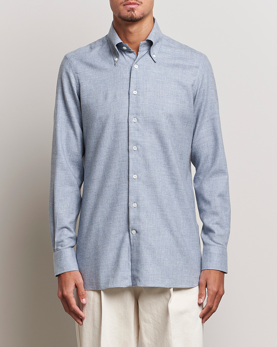 Heren | 100Hands | 100Hands | Cotton Button Down Flannel Shirt Grey