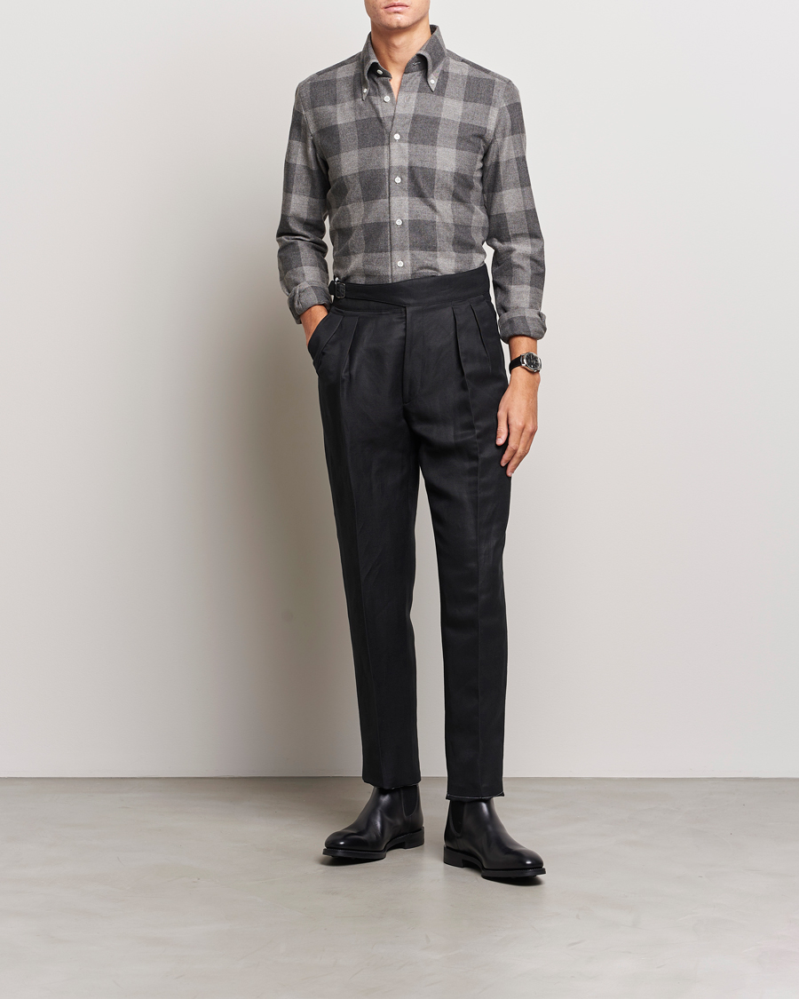 Heren | Overhemden | 100Hands | Large Checked Flannel Shirt Grey
