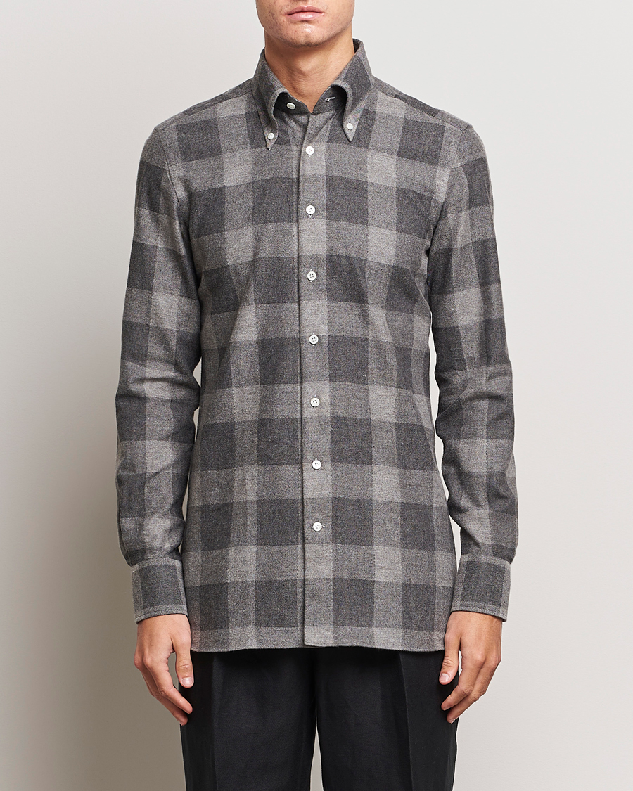 Heren | Business & Beyond | 100Hands | Large Checked Flannel Shirt Grey