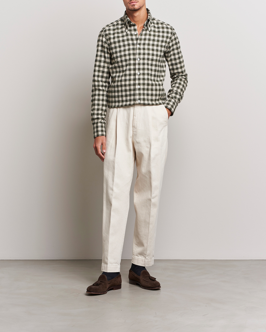 Heren | Overhemden | 100Hands | Checked Cotton Flannel Shirt Green Grey