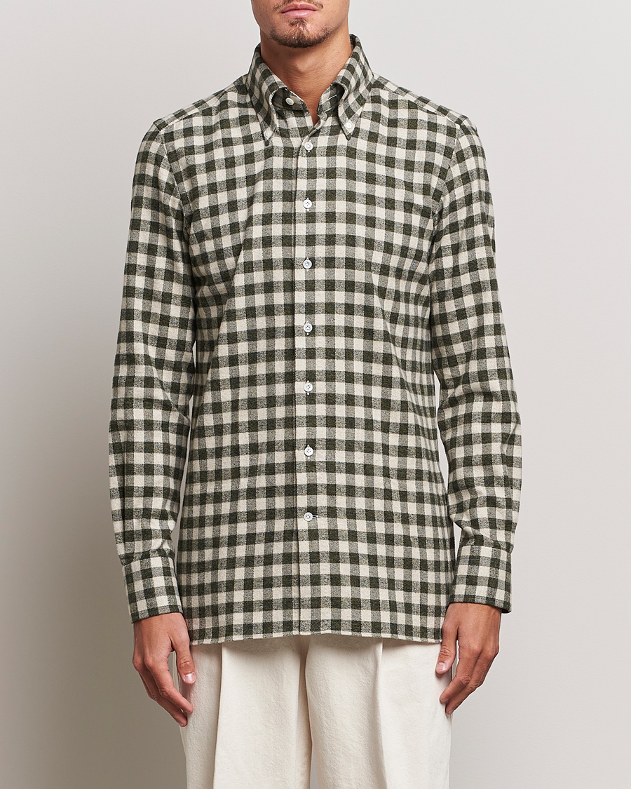 Heren | Overhemden | 100Hands | Checked Cotton Flannel Shirt Green Grey