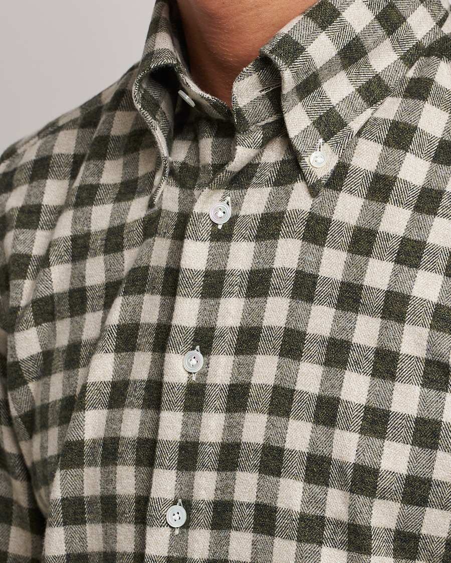 Heren | Overhemden | 100Hands | Checked Cotton Flannel Shirt Green Grey