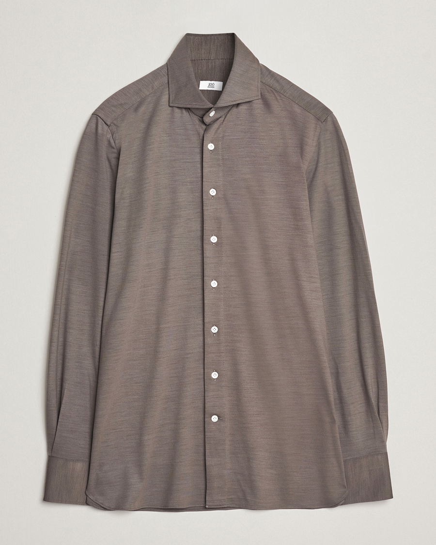 Heren | Overhemden | 100Hands | Wool Cut Away Shirt Green Grey