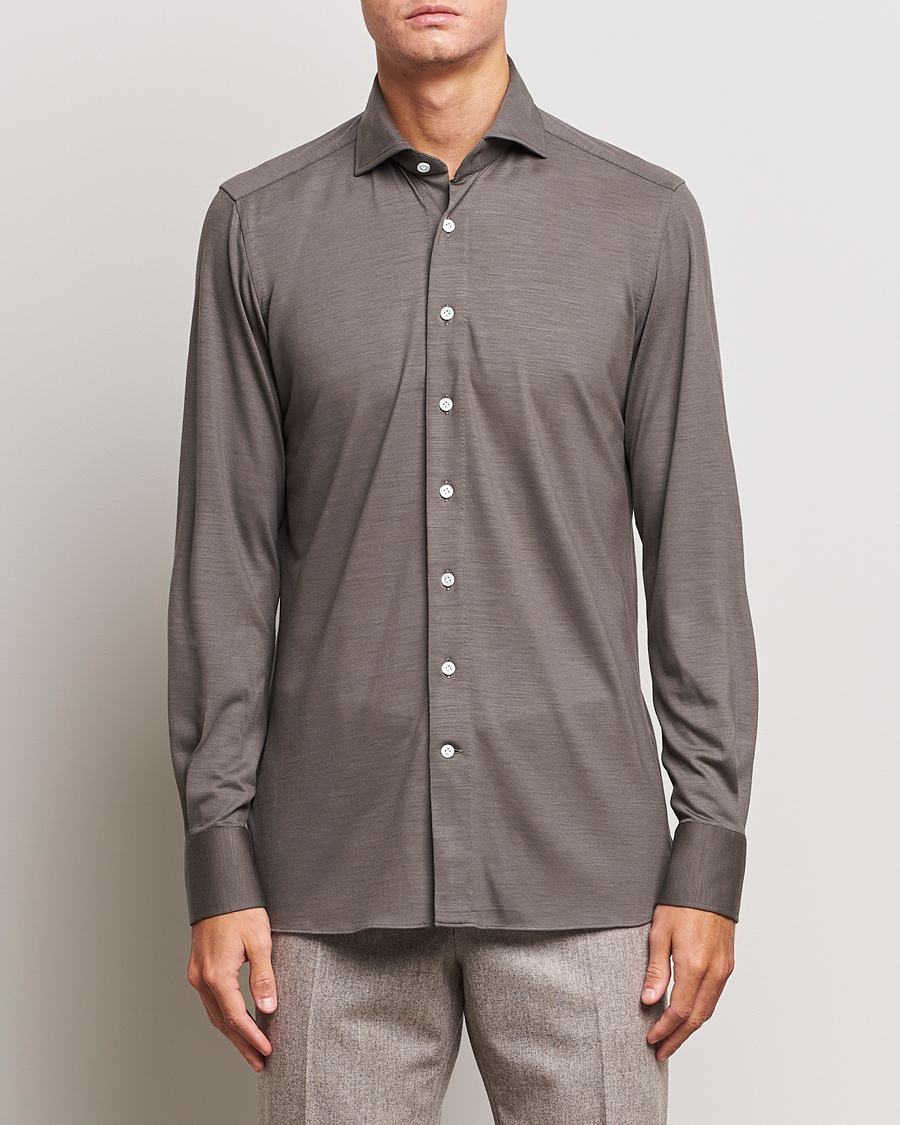 Heren | Overhemden | 100Hands | Wool Cut Away Shirt Green Grey