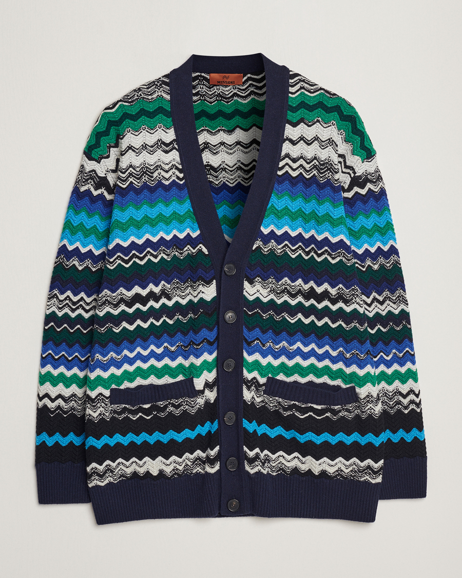 Heren | Truien | Missoni | Chevron Wool Cardigan Black/Blue