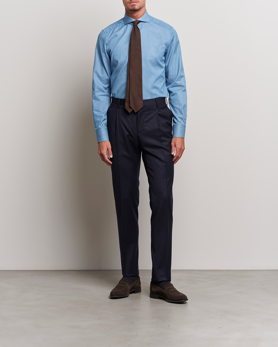 Heren | Overhemden | Stenströms | 1899 Slim Denim Twill Shirt Indigo