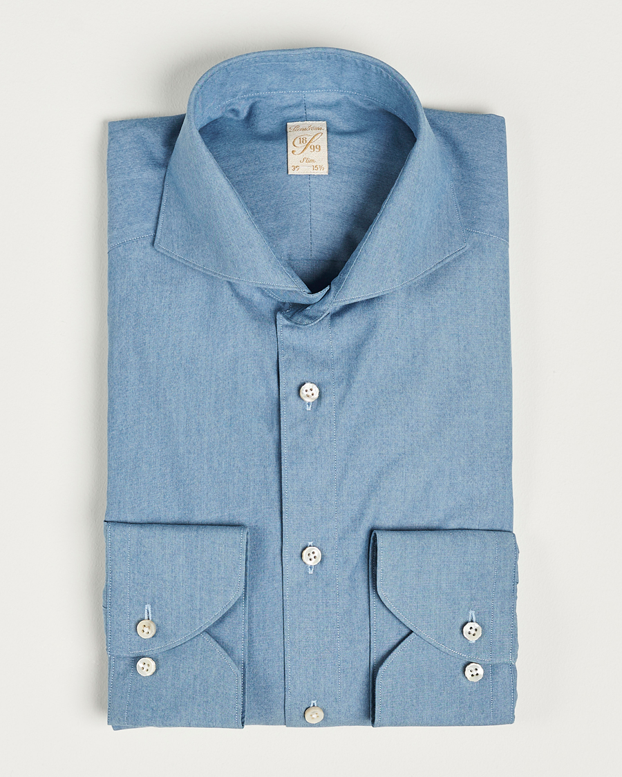 Heren | Overhemden | Stenströms | 1899 Slim Denim Poplin Shirt Indigo