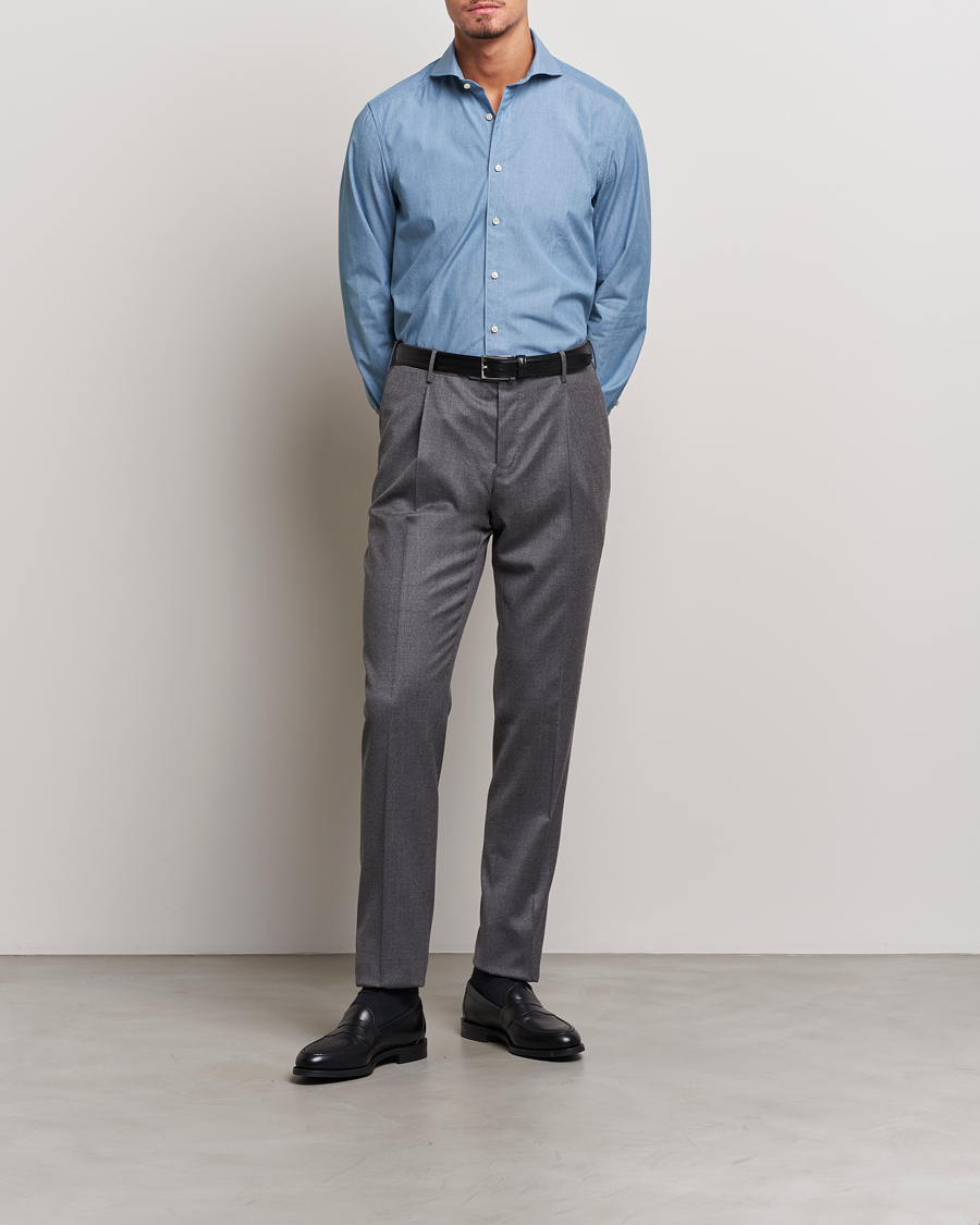 Heren | Overhemden | Stenströms | 1899 Slim Denim Poplin Shirt Indigo