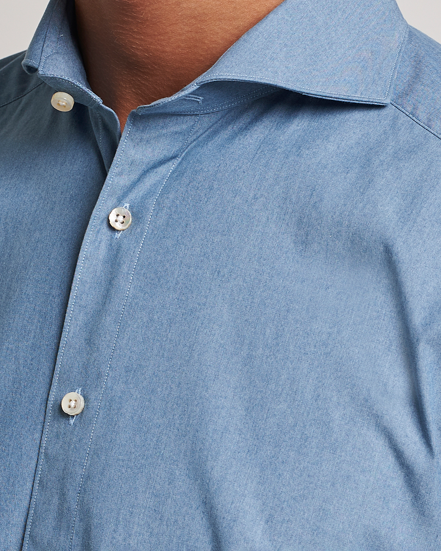 Heren | Overhemden | Stenströms | 1899 Slim Denim Poplin Shirt Indigo