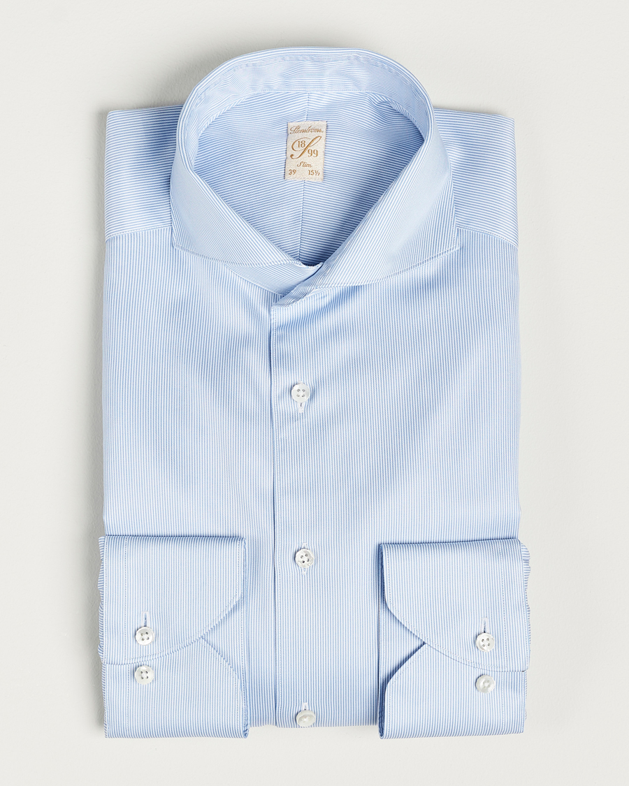Heren | Overhemden | Stenströms | 1899 Slim Supima Cotton Twill Stripe Shirt Blue