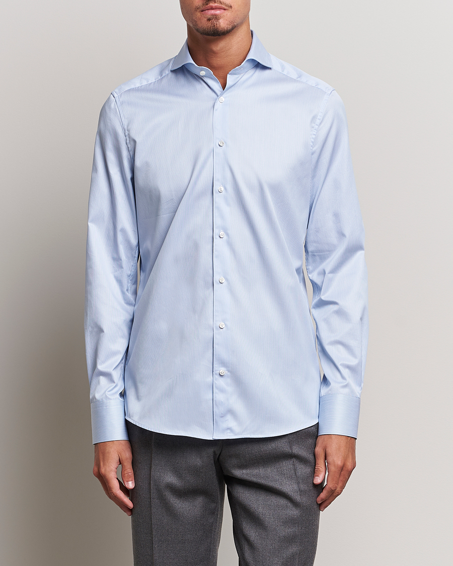 Heren | Stenströms | Stenströms | 1899 Slim Supima Cotton Twill Stripe Shirt Blue