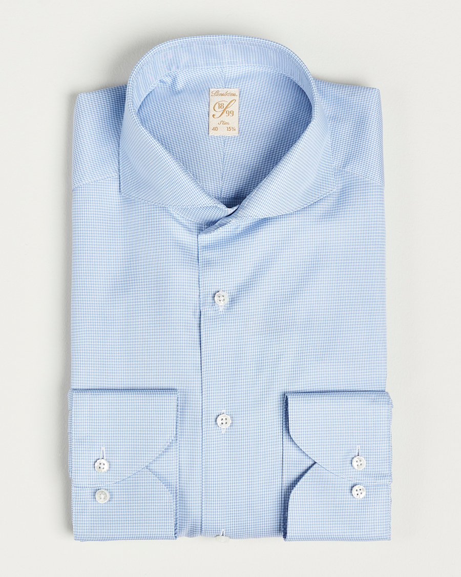 Heren |  | Stenströms | 1899 Slim Supima Cotton Houndtooth Shirt Blue
