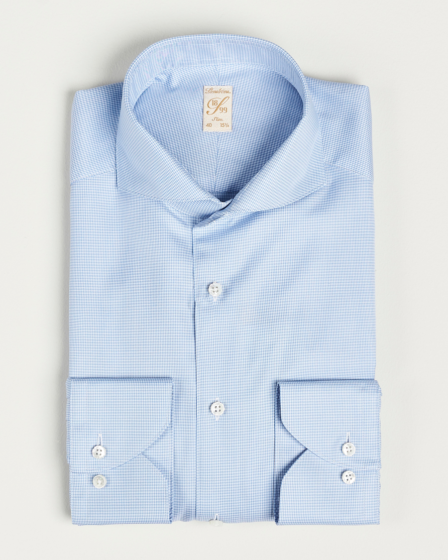 Heren | Overhemden | Stenströms | 1899 Slim Supima Cotton Houndtooth Shirt Blue