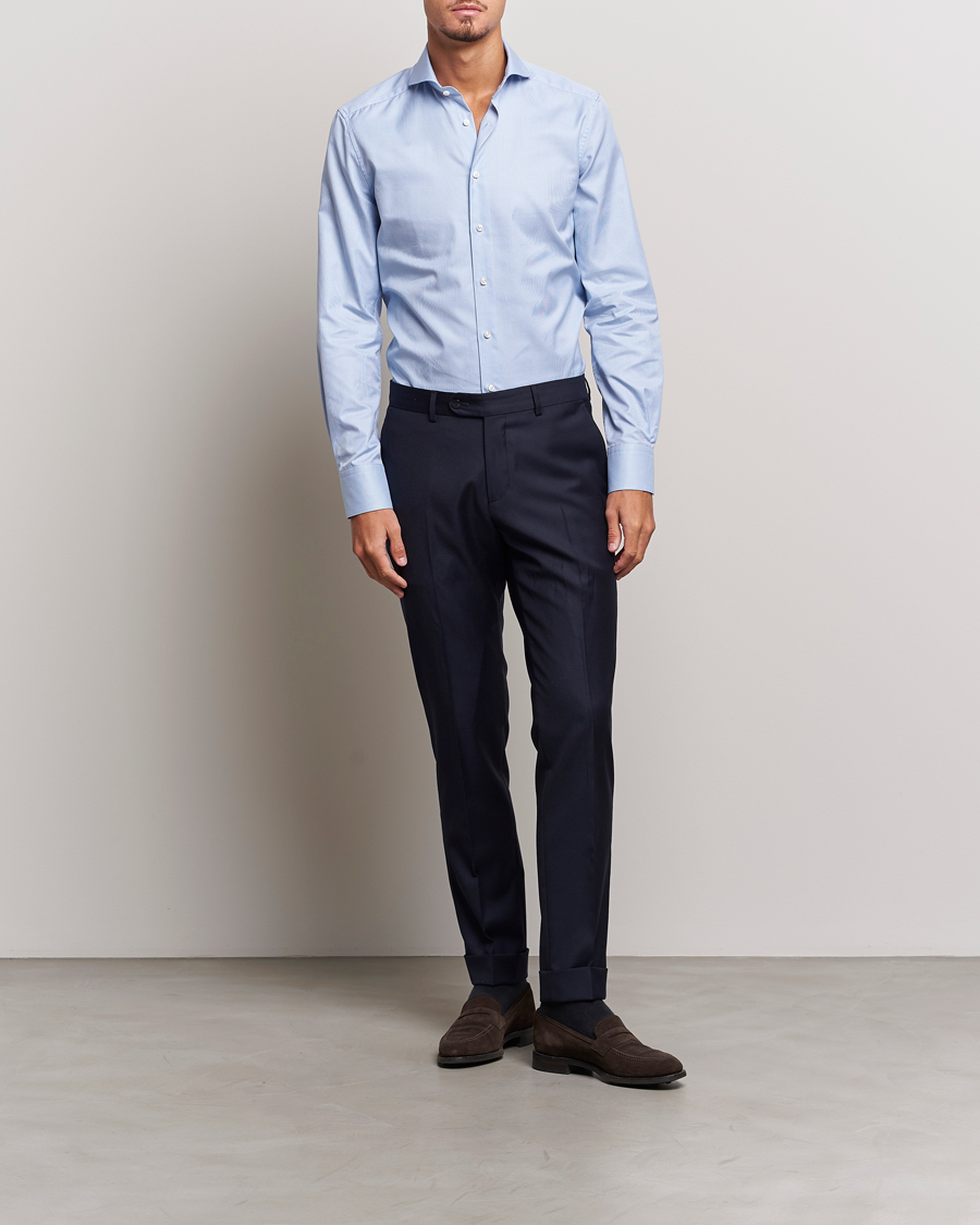 Heren |  | Stenströms | 1899 Slim Supima Cotton Houndtooth Shirt Blue