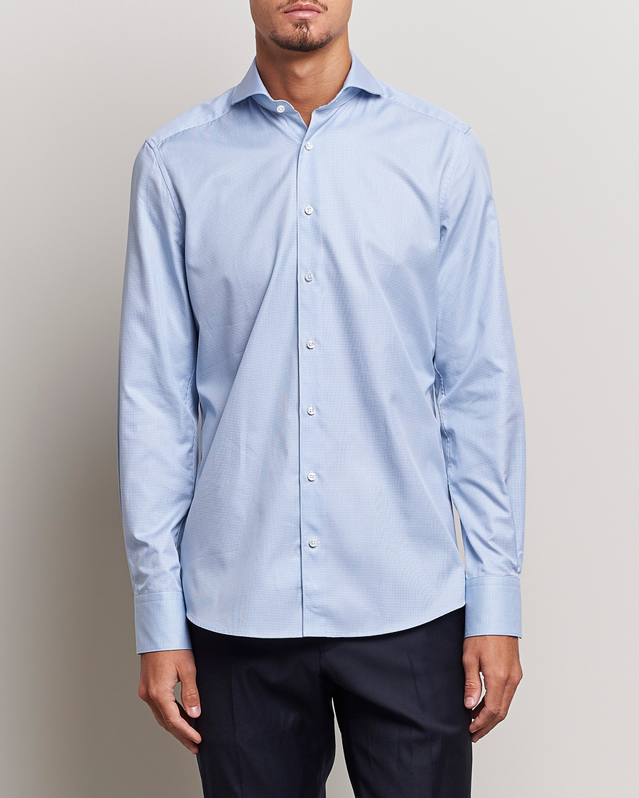 Heren |  | Stenströms | 1899 Slim Supima Cotton Houndtooth Shirt Blue