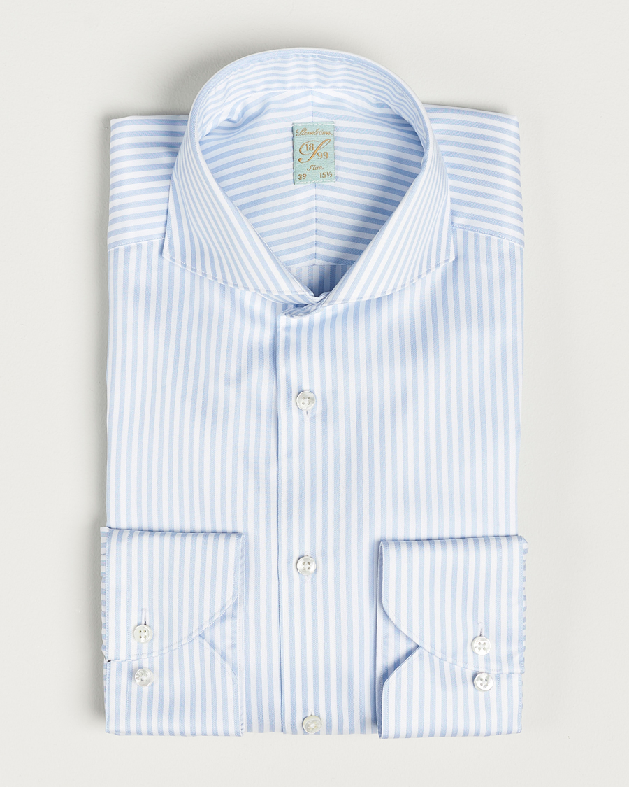 Heren | Overhemden | Stenströms | 1899 Slim Supima Cotton Stripe Shirt Blue