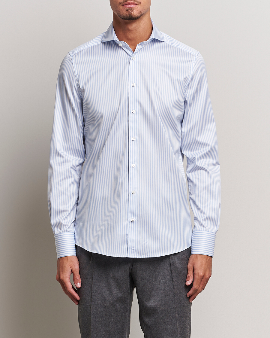Heren | Overhemden | Stenströms | 1899 Slim Supima Cotton Stripe Shirt Blue
