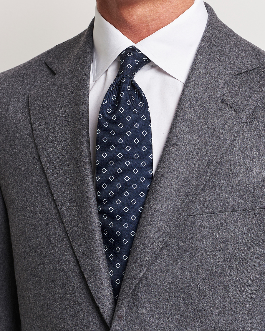 Heren |  | Altea | Printed Wool Tie Navy