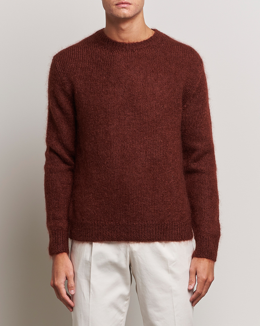 Heren | Truien | Massimo Alba | Alder Mohair/Silk Crew Neck Burnt Orange