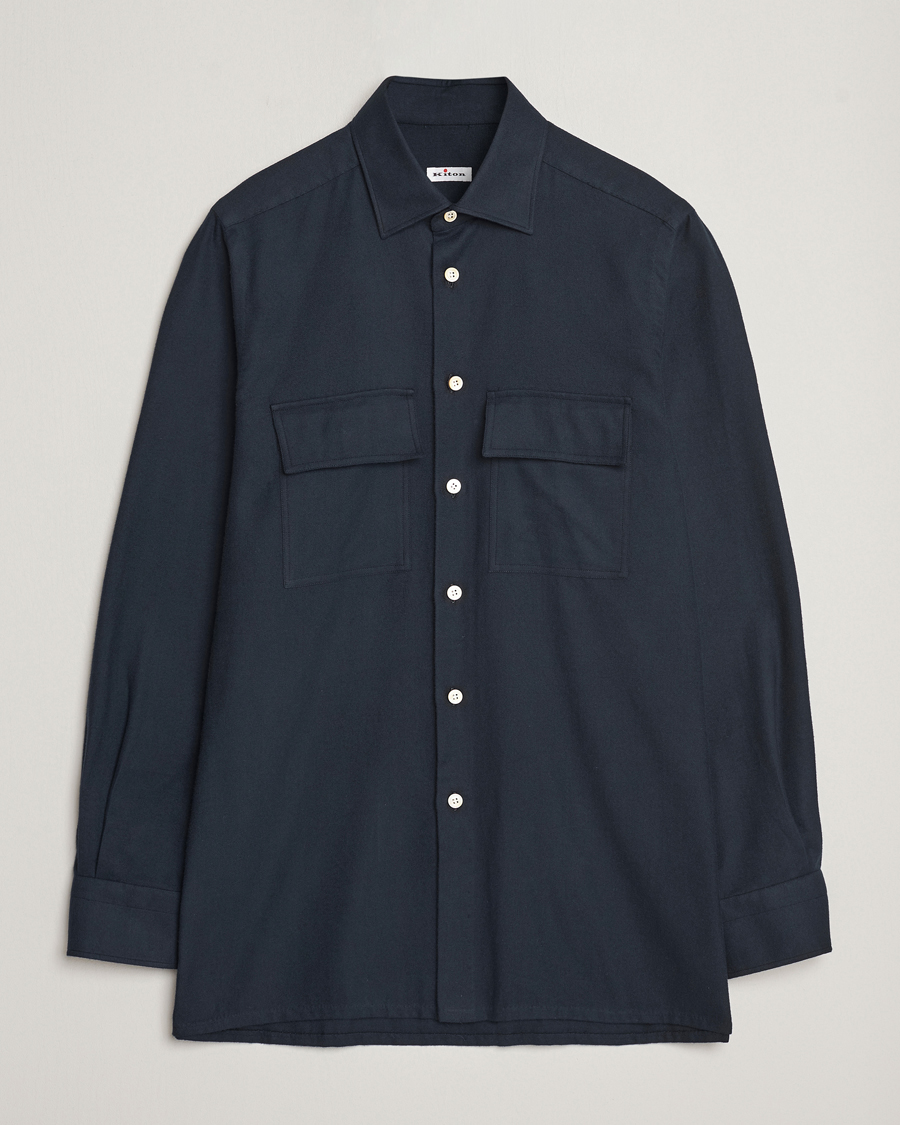 Heren | Kiton | Kiton | Herringbone Flannel Overshirt Midnight