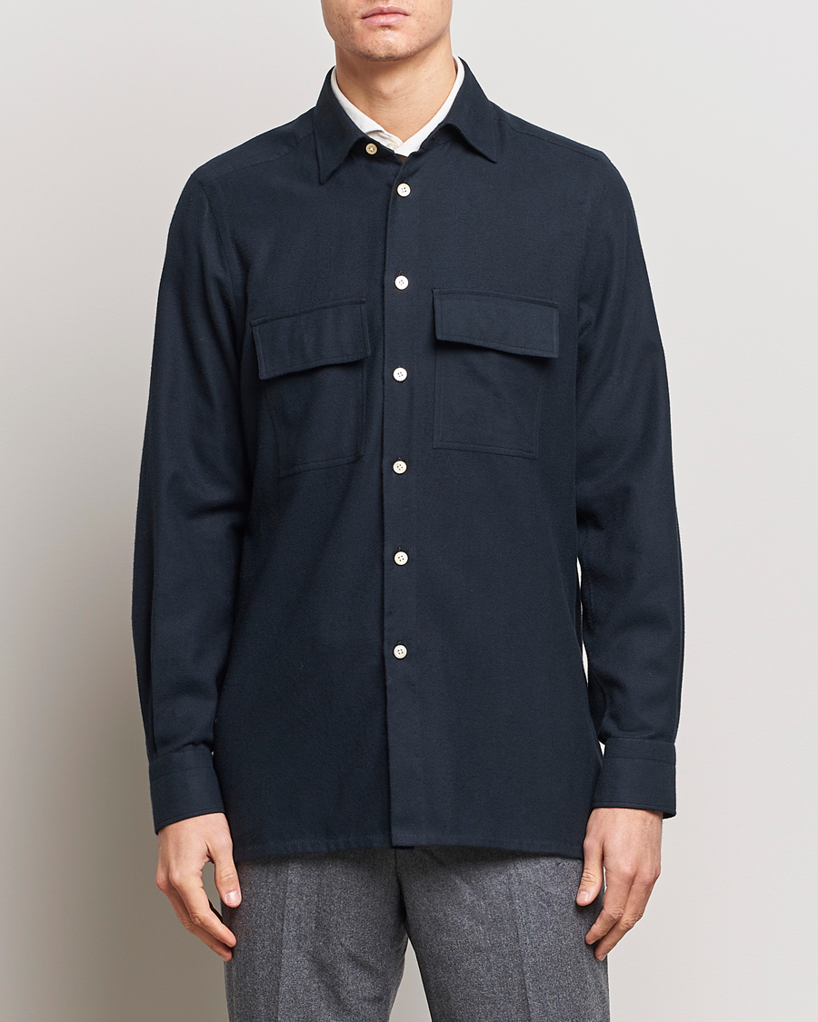 Heren | Kiton | Kiton | Herringbone Flannel Overshirt Midnight