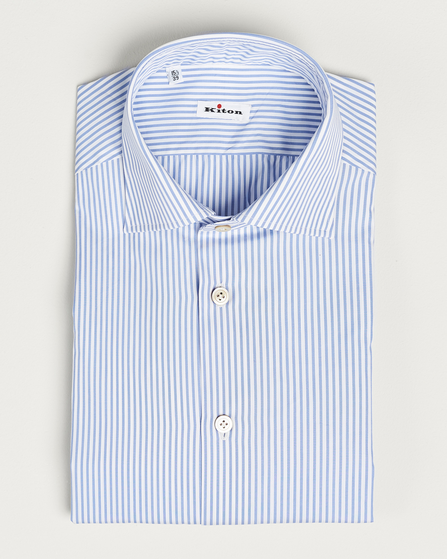 Heren | Kiton | Kiton | Slim Fit Striped Poplin Shirt Light Blue