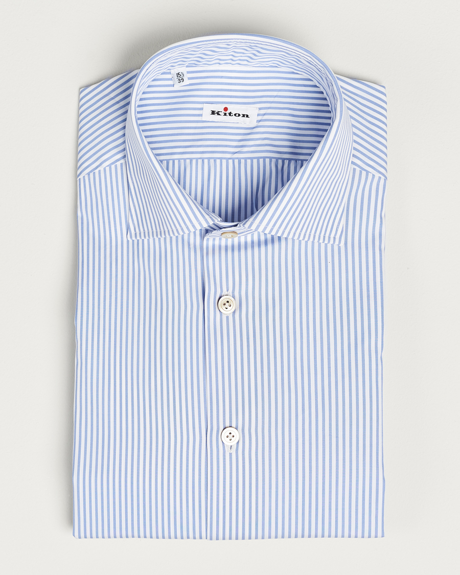 Heren | Overhemden | Kiton | Slim Fit Striped Poplin Shirt Light Blue
