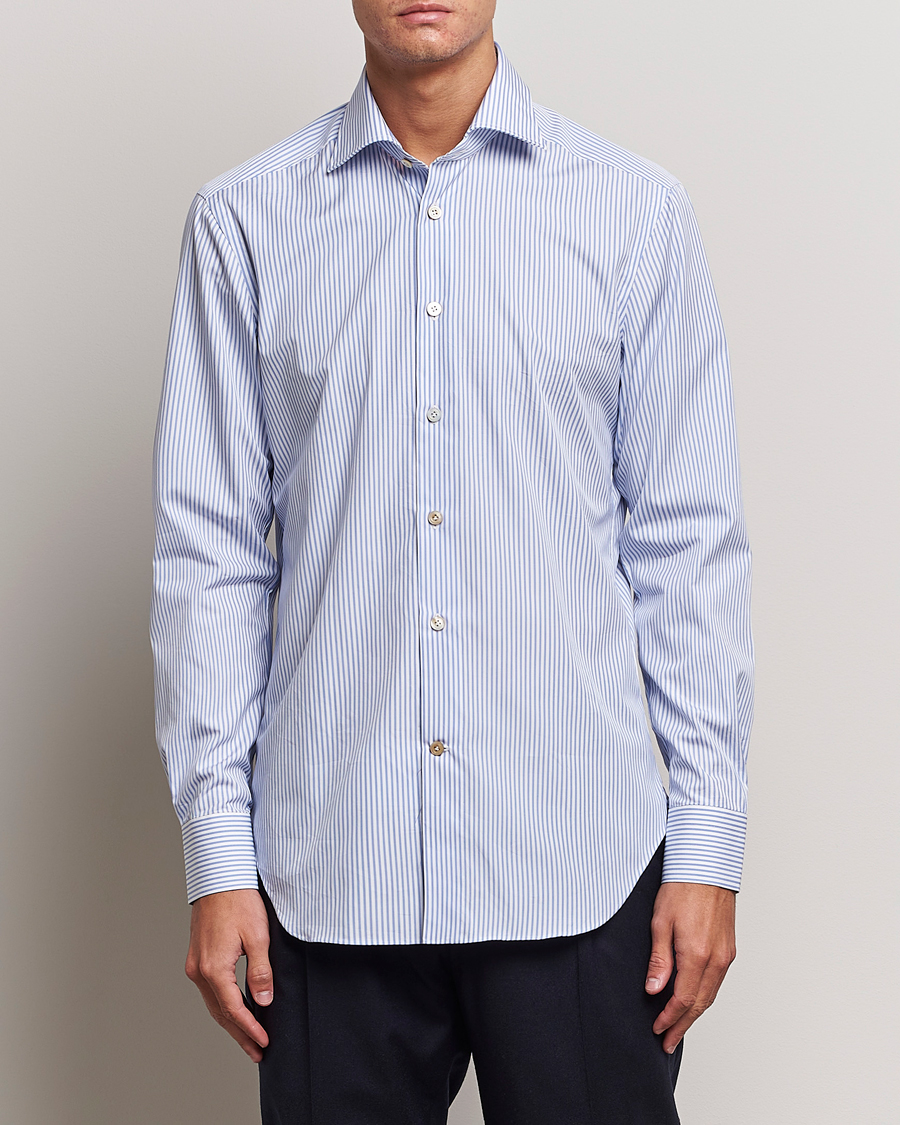 Heren | Overhemden | Kiton | Slim Fit Striped Poplin Shirt Light Blue
