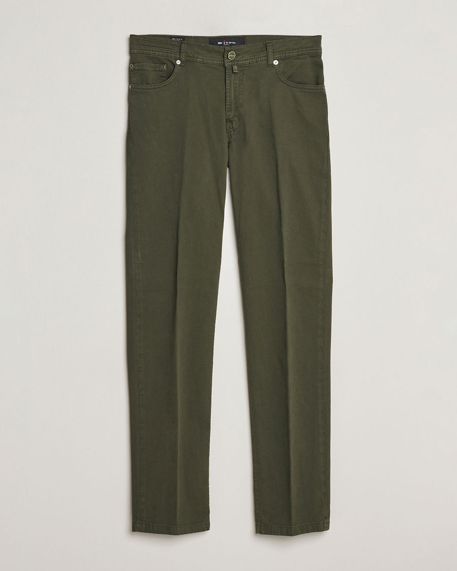 Heren | Broeken | Kiton | Slim Fit Cashmere/Cotton 5-Pocket Pants Dark Green